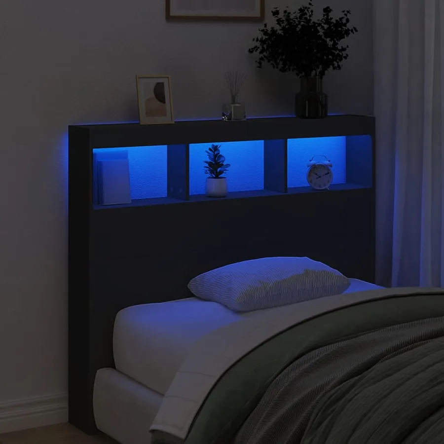 Armoire tête de lit avec LED noir 120x17x102 cm - 4