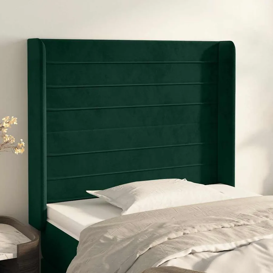 Tête de lit avec oreilles Vert foncé 83x16x118/128 cm Velours