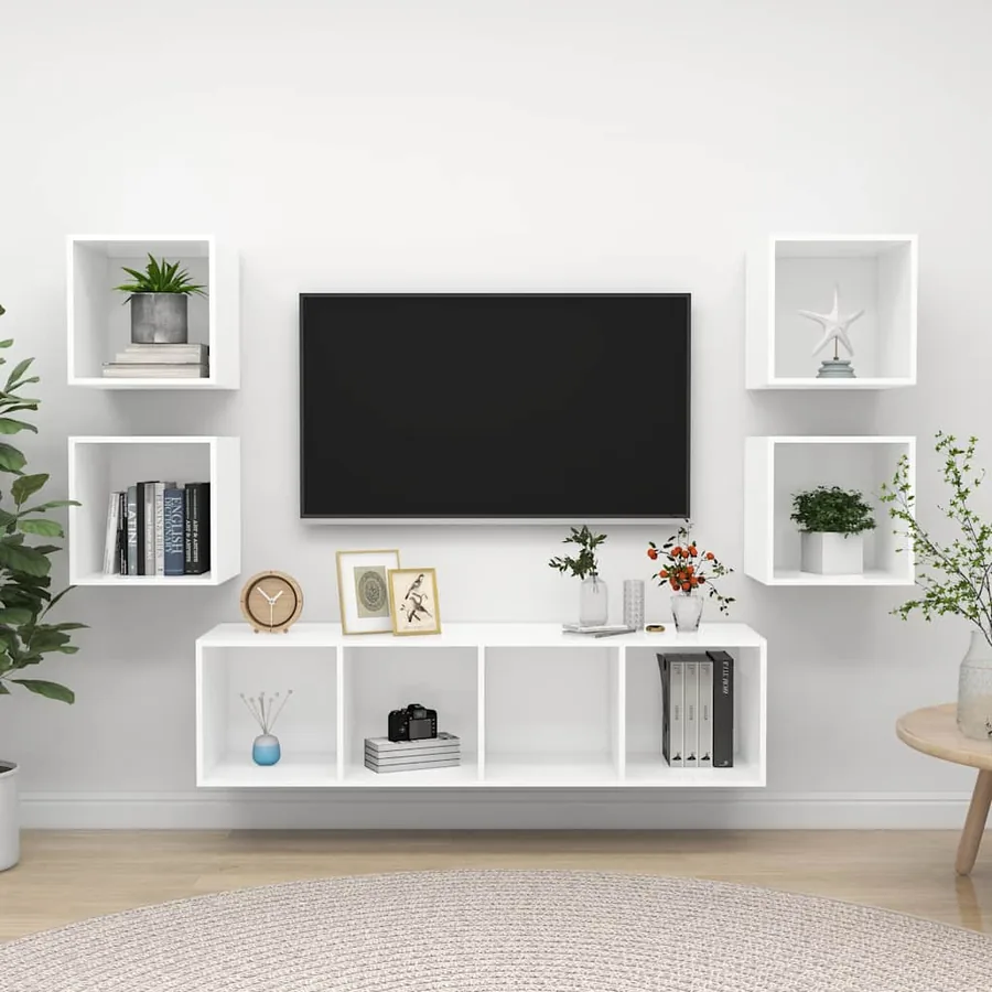 Ensemble de meuble TV 5 pcs Blanc Bois d'ingénierie