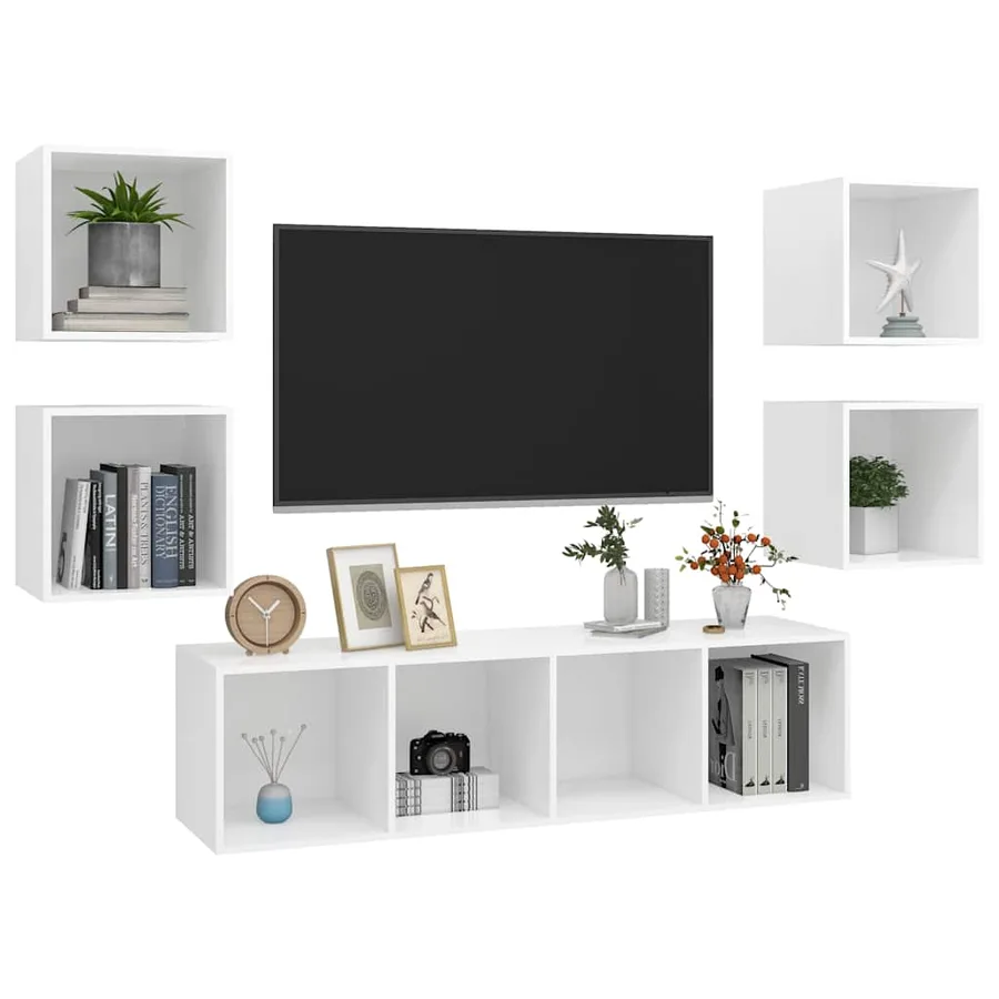 Ensemble de meuble TV 5 pcs Blanc Bois d'ingénierie - 3