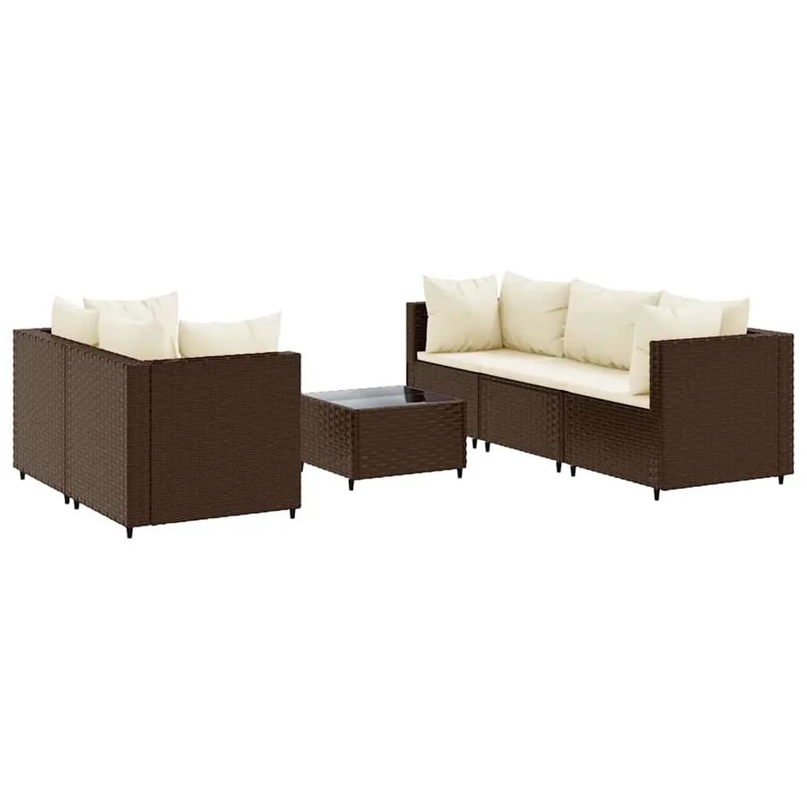 Salon de jardin 6 pcs avec coussins Marron Résine tressée - 2