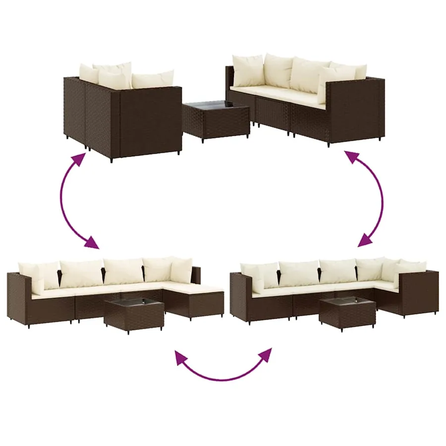 Salon de jardin 6 pcs avec coussins Marron Résine tressée - 6