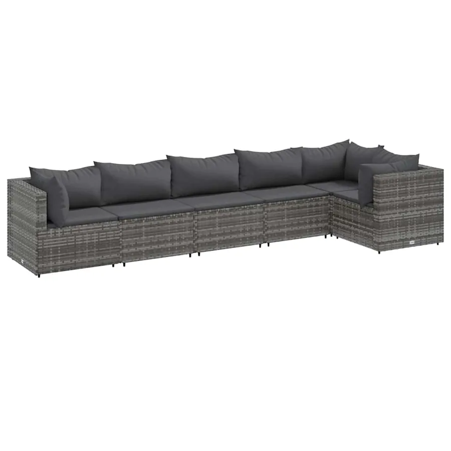 Salon de jardin 6 pcs avec coussins Gris Résine tressée - 2