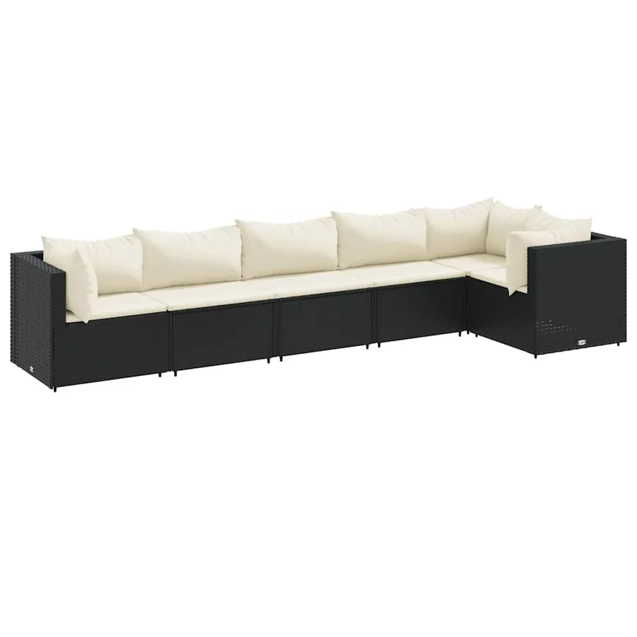 Salon de jardin 6 pcs avec coussins Noir Résine tressée - 2