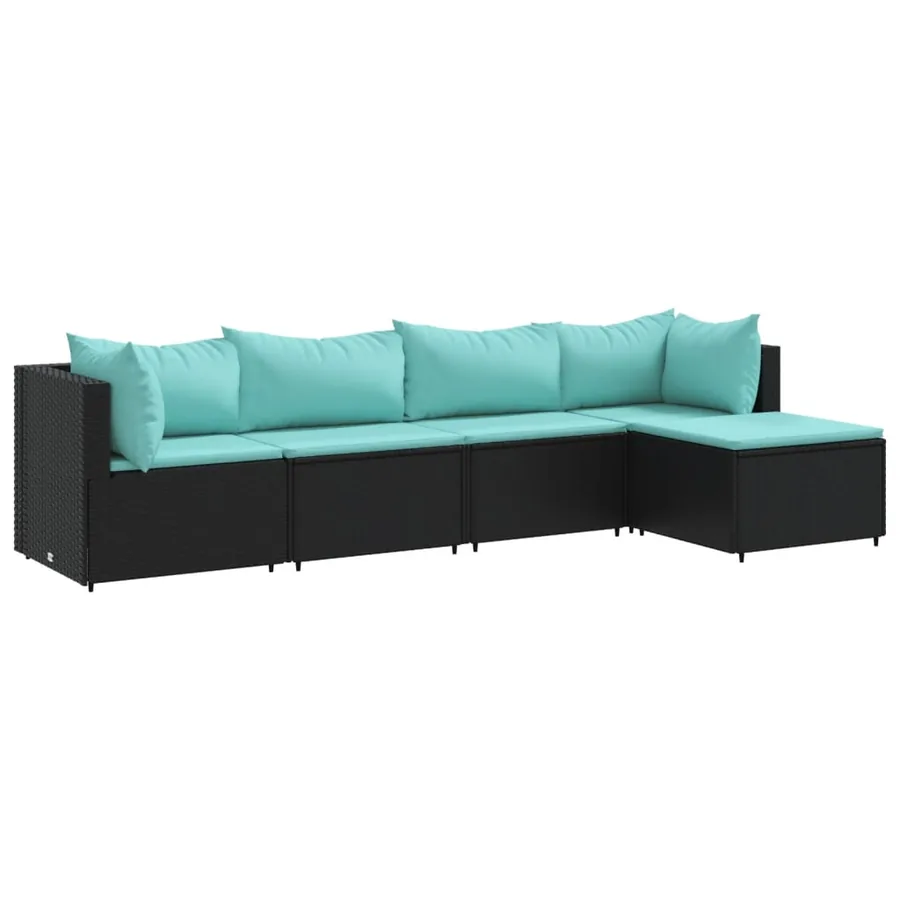 Salon de jardin 5 pcs avec coussins Noir Résine tressée - 2