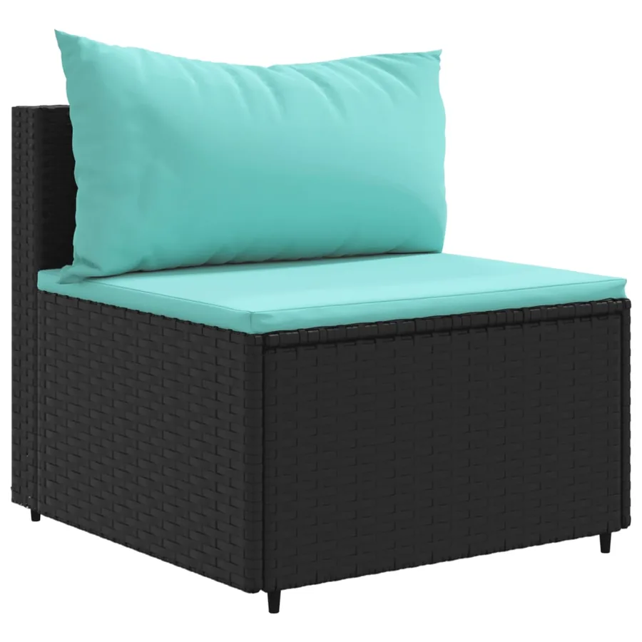 Salon de jardin 5 pcs avec coussins Noir Résine tressée - 3