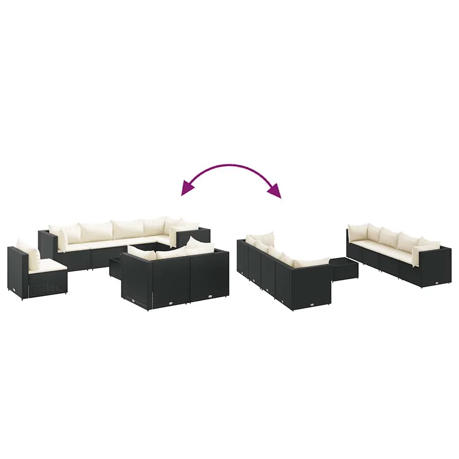 Salon de jardin 9 pcs avec coussins Noir Résine tressée - 6