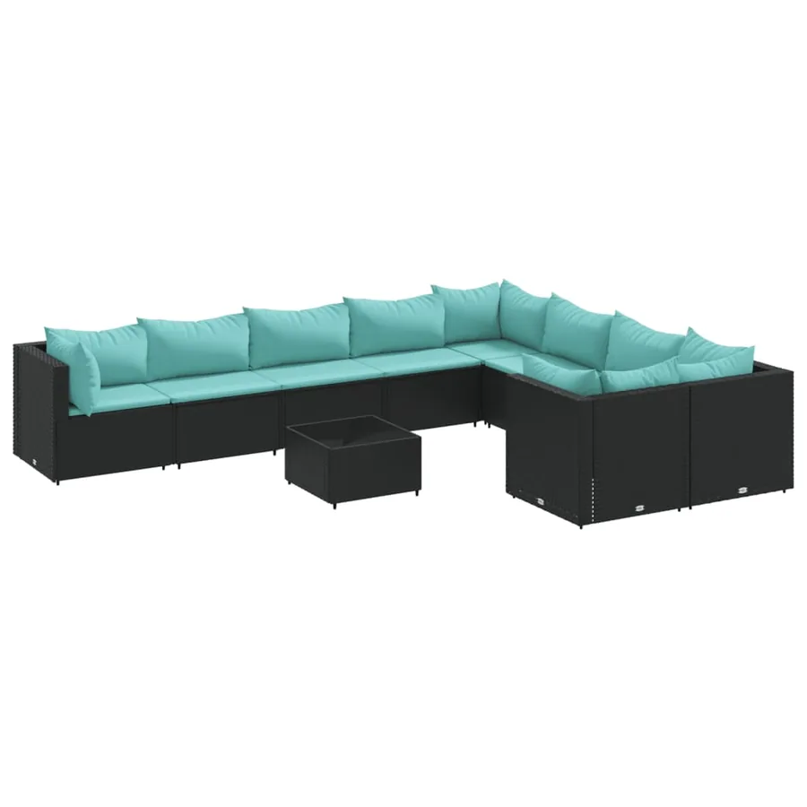Salon de jardin 10 pcs avec coussins noir résine tressée - 2