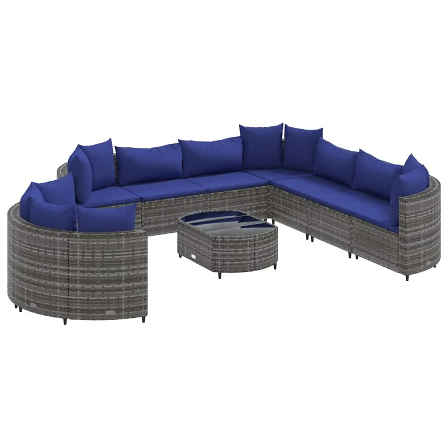 Salon de jardin avec coussins 10 pcs gris résine tressée - 2