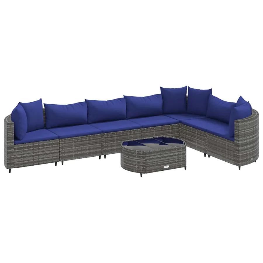 Salon de jardin 8 pcs avec coussins gris résine tressée - 2