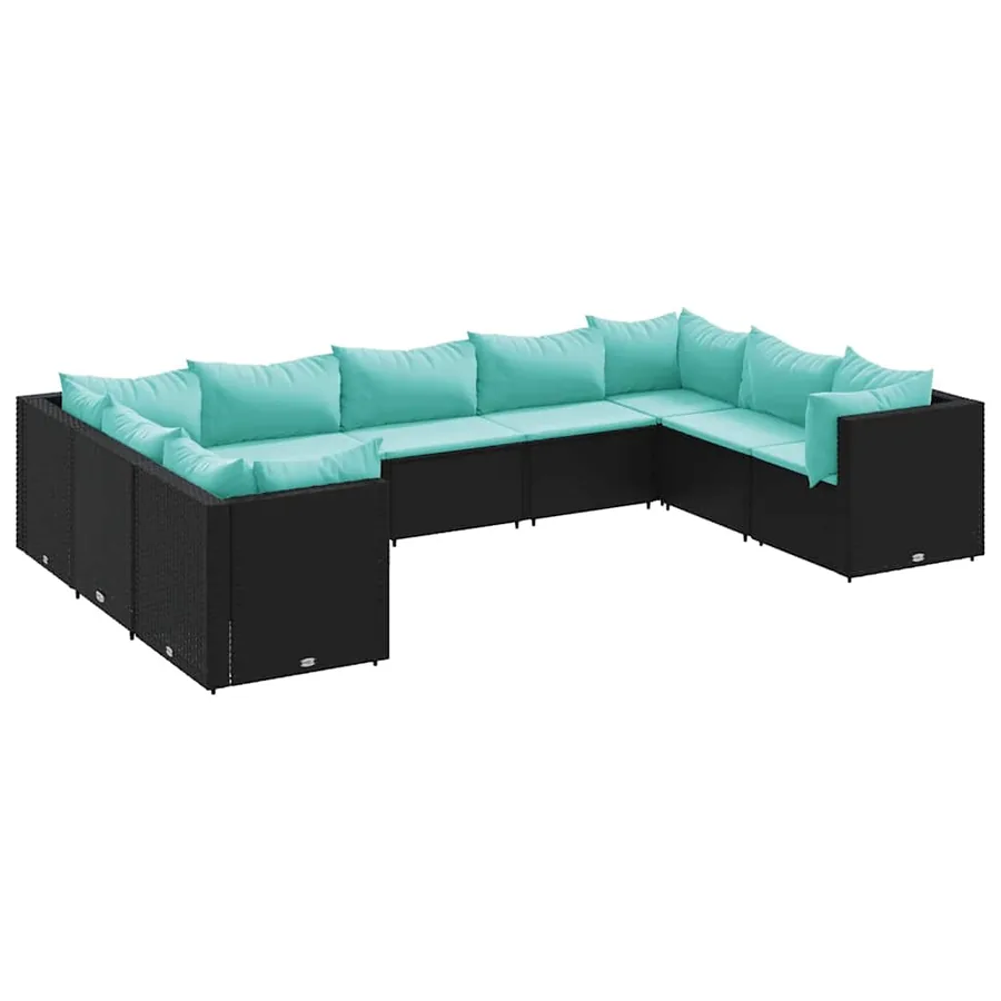 Salon de jardin 9 pcs avec coussins Noir Résine tressée - 2