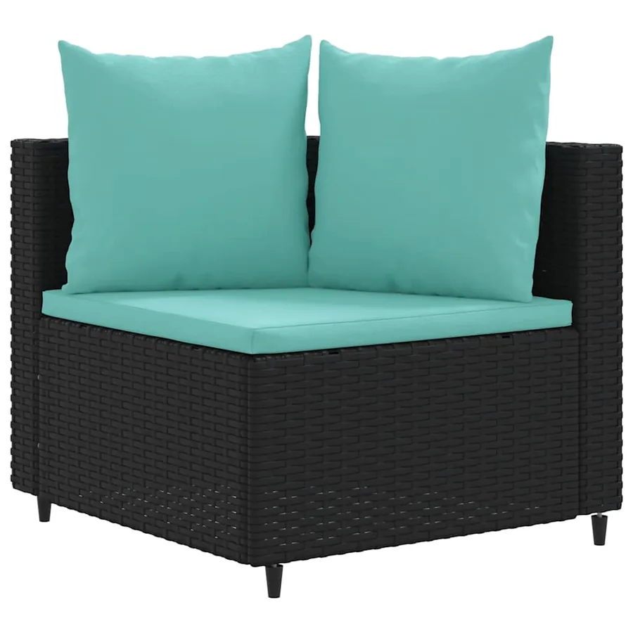 Salon de jardin 4 pcs avec coussins noir résine tressée - 3