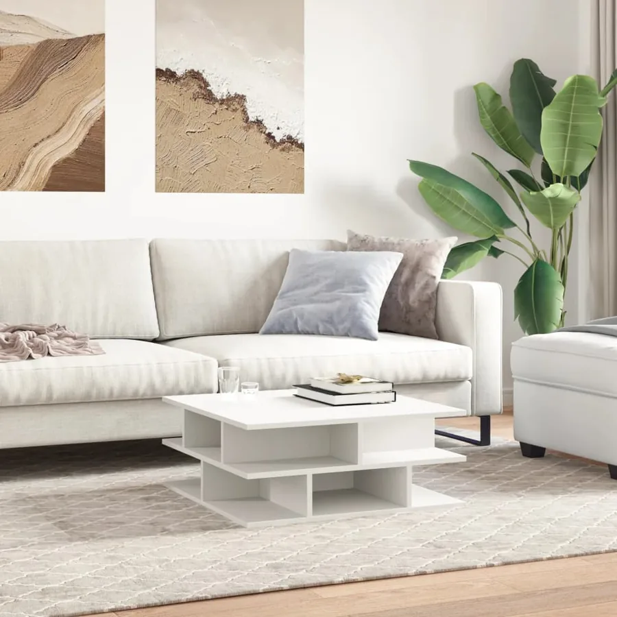 Table basse blanc 70x70x29 cm bois d'ingénierie - 3