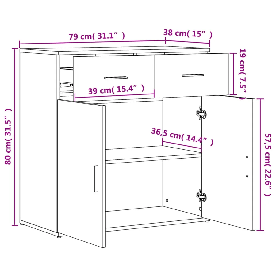 Buffet chêne fumé 79x38x80 cm bois d'ingénierie - 10