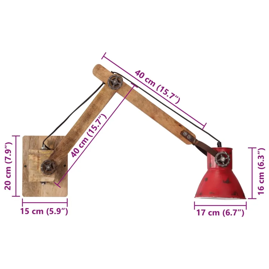 Lampe murale 25 W rouge délavé 96x15x20 cm E27 - 10