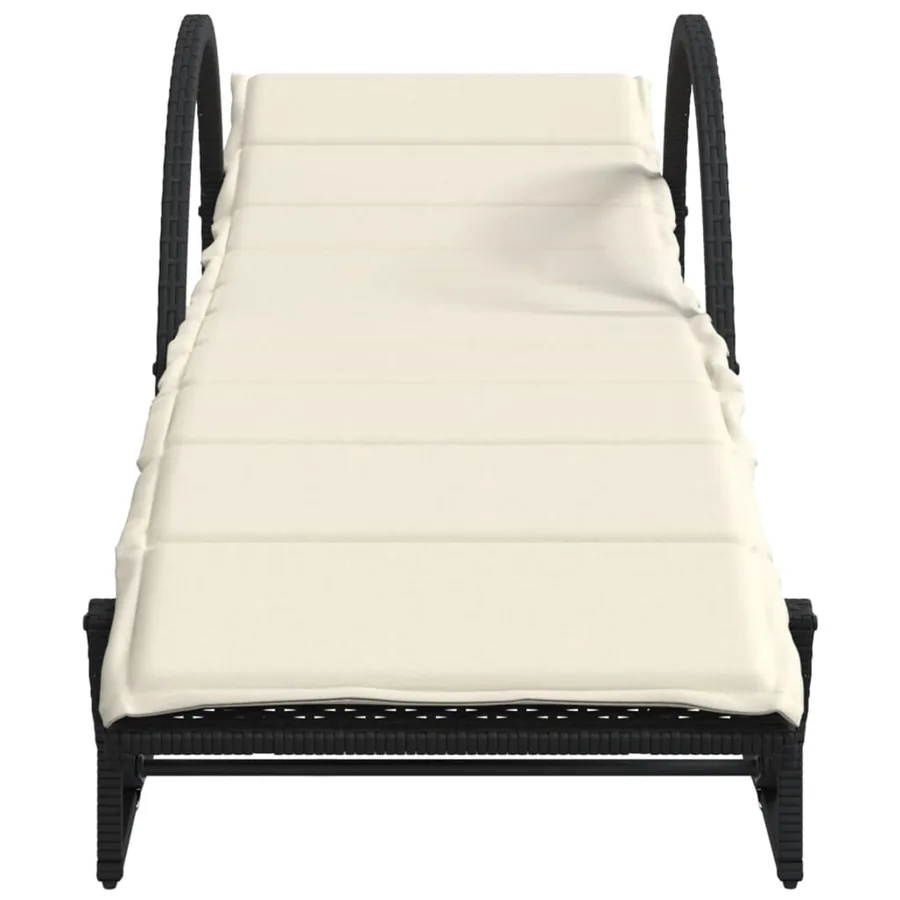 Chaise longue avec coussin noir 60x199x42 cm résine tressée - 4