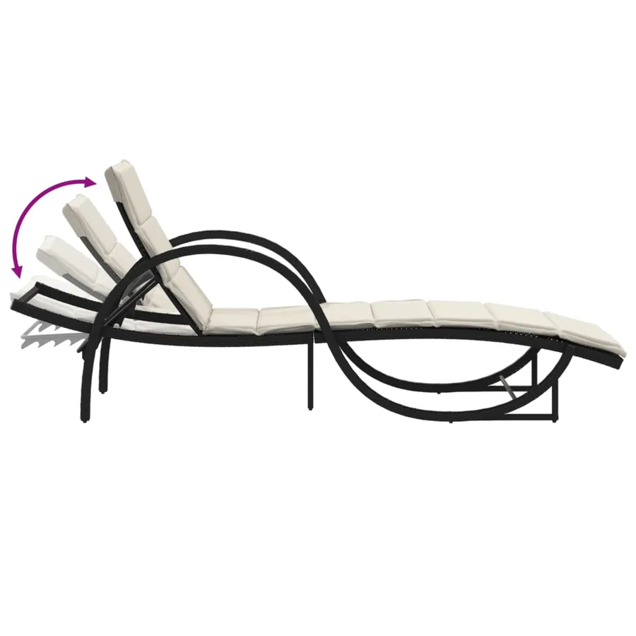 Chaise longue avec coussin noir 60x199x42 cm résine tressée - 7