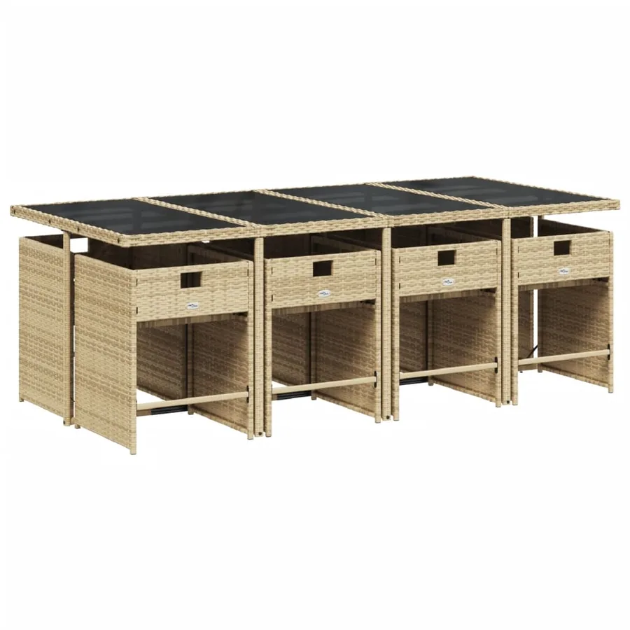 Ensemble à manger de jardin et coussins 9 pcs mélange beige - 3