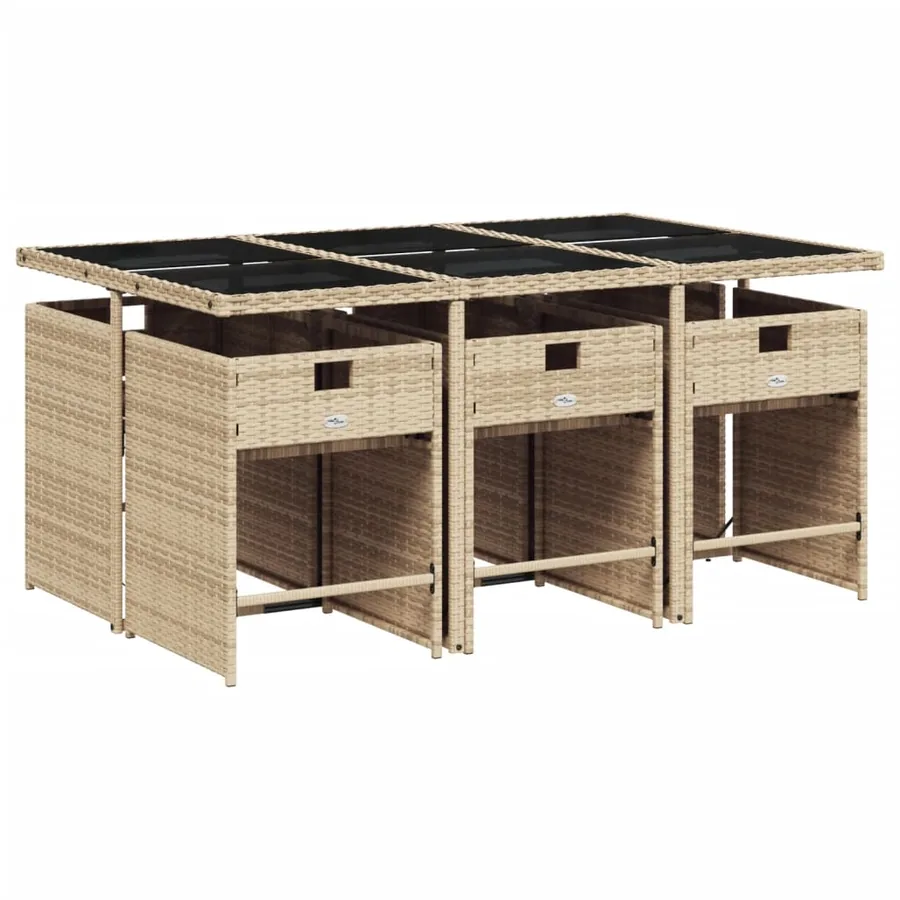 Ensemble à manger de jardin coussins 7 pcs mélange beige rotin - 3