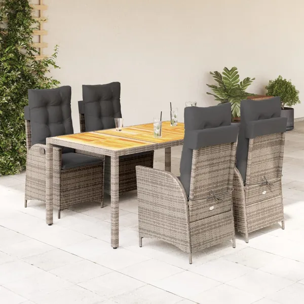 Ensemble à manger de jardin 5 pcs coussins gris résine tressée