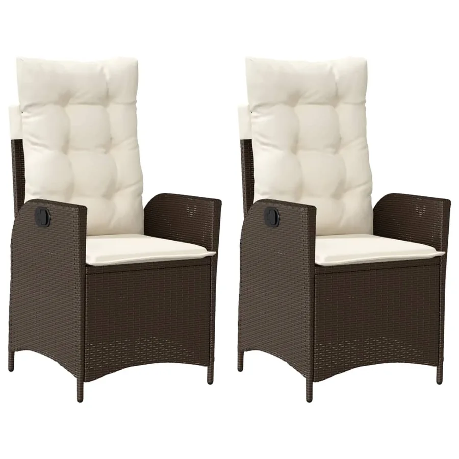 Chaises inclinables de jardin lot de 2 et coussins marron rotin - 2