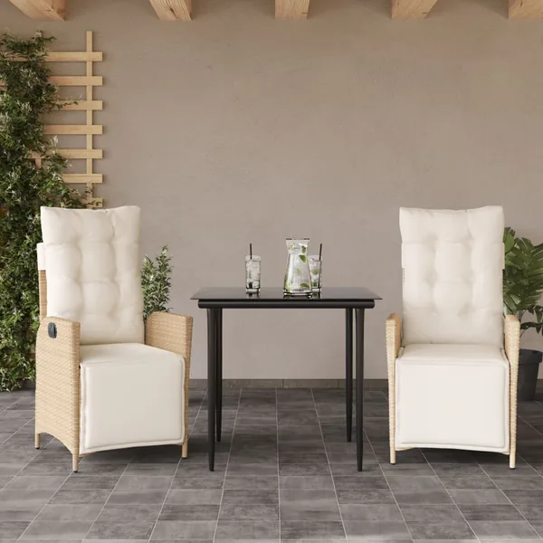 Ensemble à manger de jardin et coussins 3 pcs Beige poly rotin