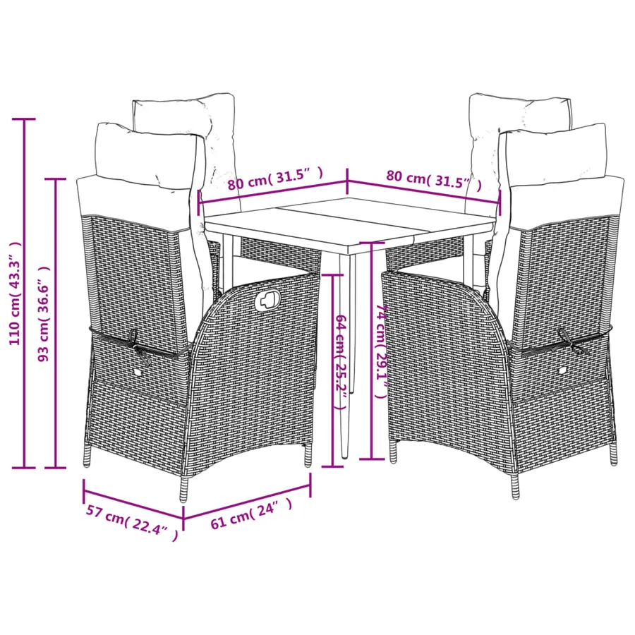 Ensemble à manger de jardin coussins 5pcs Noir Résine tressée - 9
