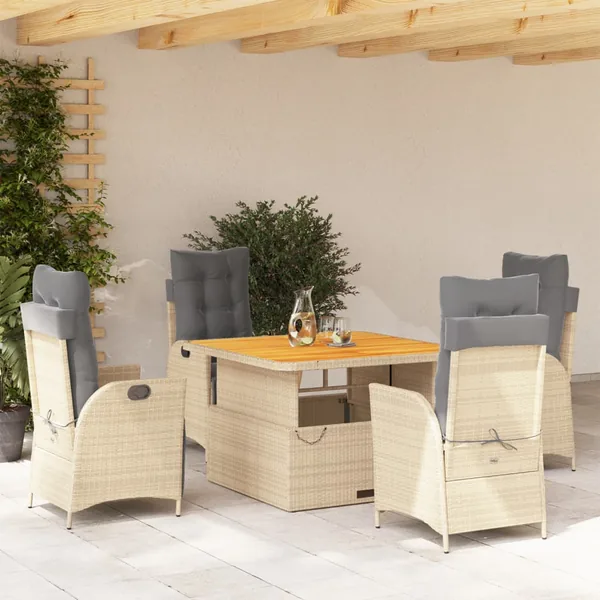 Ensemble à manger de jardin avec coussins 5pcs Beige poly rotin