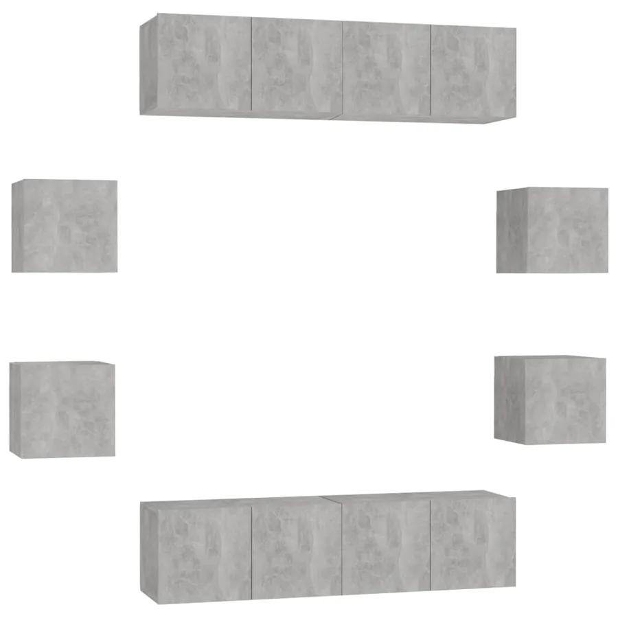 Ensemble de meubles TV 8 pcs Gris béton Bois d'ingénierie - 2
