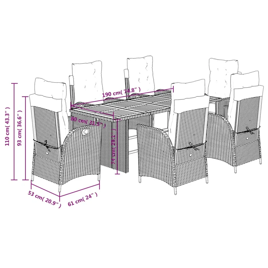 Ensemble à manger de jardin et coussins 7 pcs gris rotin - 9