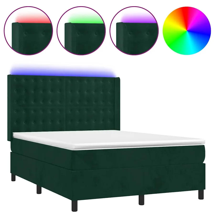 Sommier à lattes de lit matelas et LED Vert foncé 140x200 cm - 2