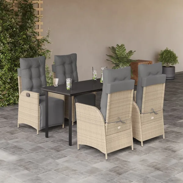 Ensemble à manger de jardin coussins 5 pcs mélange beige rotin