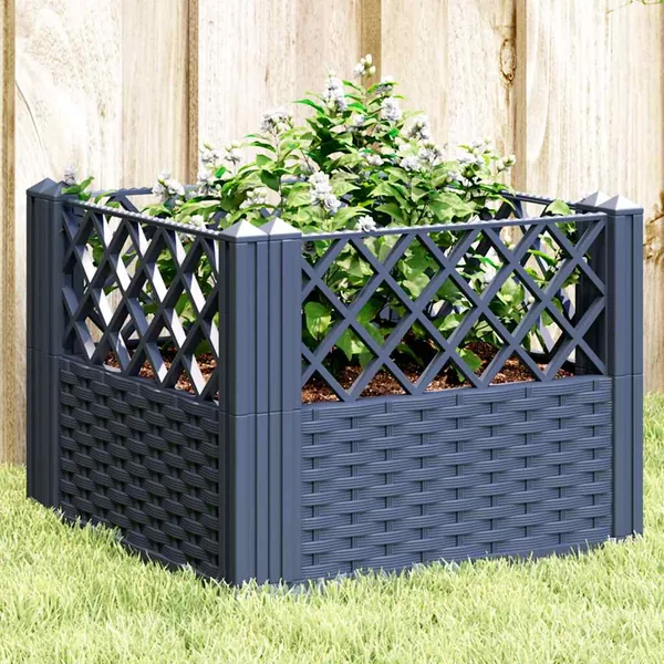 Jardinière avec piquets bleu gris 43,5x43,5x43,5 cm PP