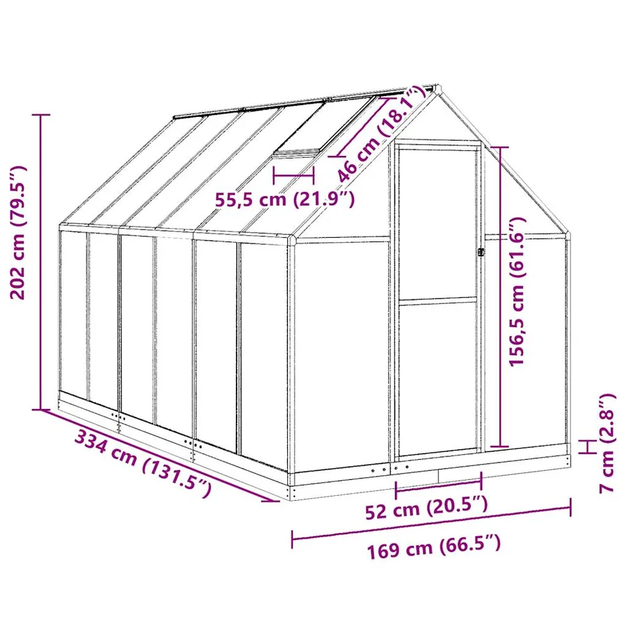 Serre avec cadre de base anthracite 334x169x202 cm aluminium - 10
