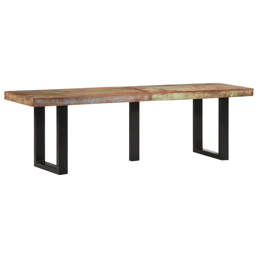 Banc 160 cm bois de récupération massif et acier - 10
