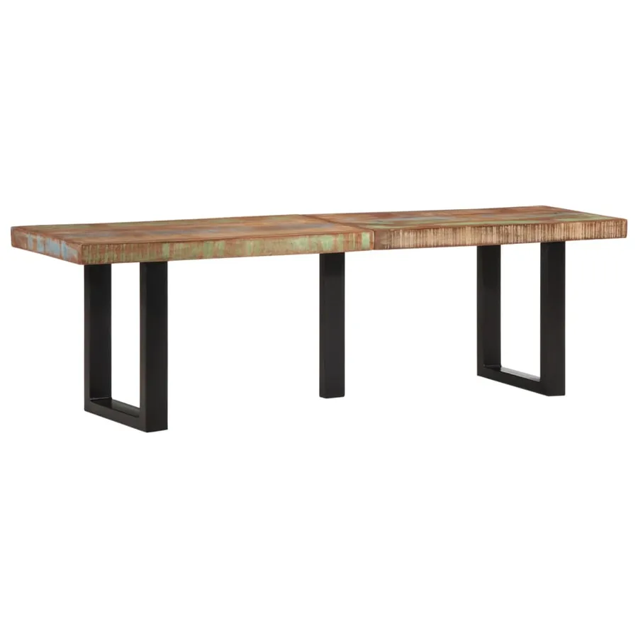Banc 160 cm bois de récupération massif et acier - 11