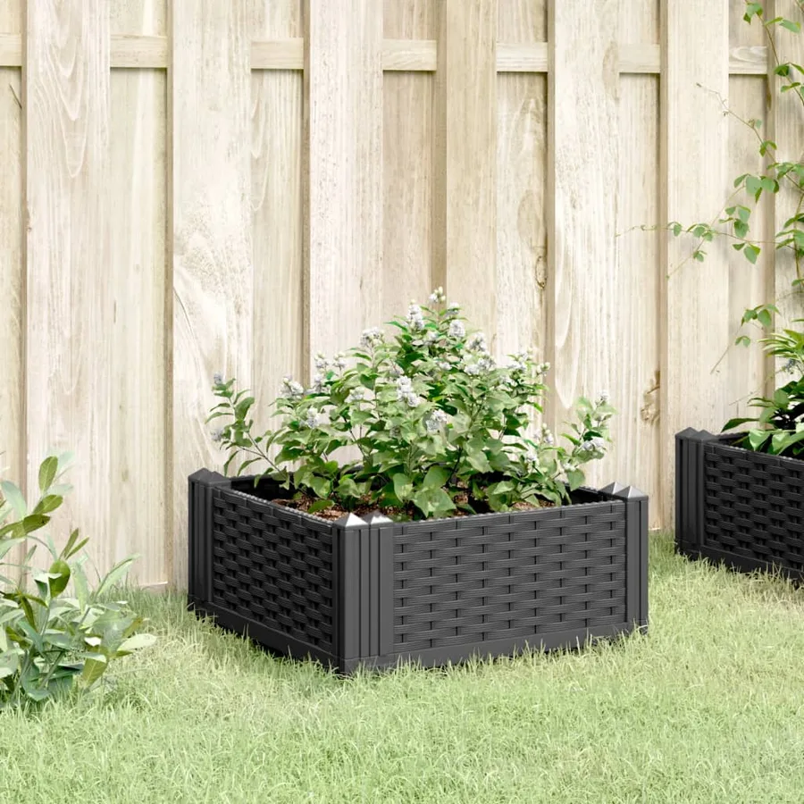Jardinière avec piquets noir 42,5x42,5x28,5 cm PP - 3