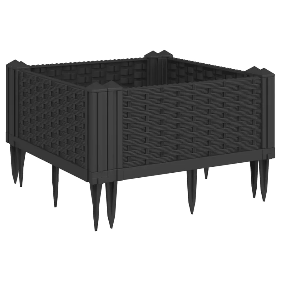 Jardinière avec piquets noir 42,5x42,5x28,5 cm PP - 6