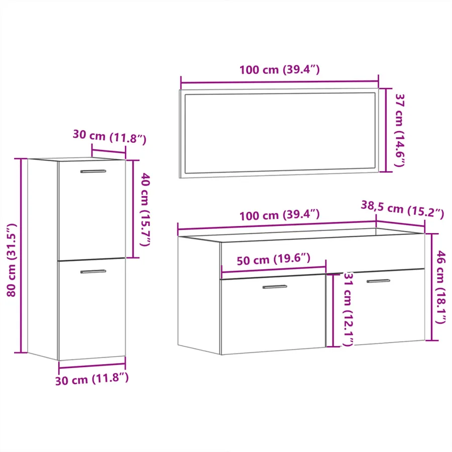 Ensemble de meubles salle de bain 3 pcs blanc bois d'ingénierie - 12