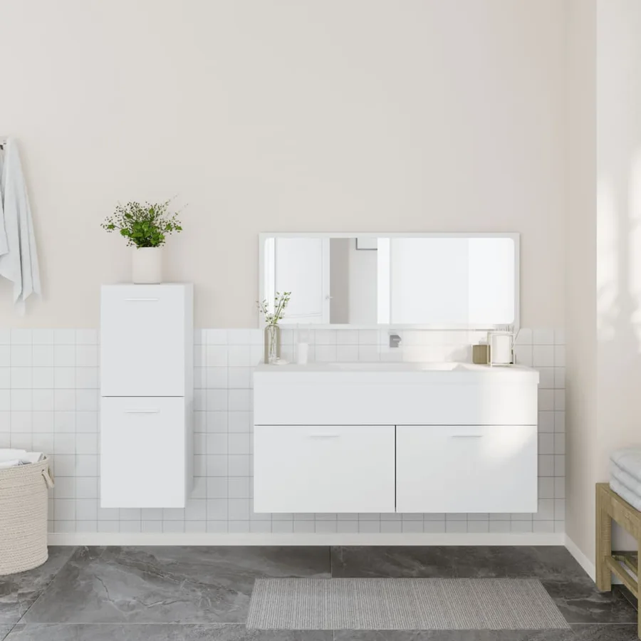 Ensemble de meubles salle de bain 3 pcs blanc bois d'ingénierie - 3