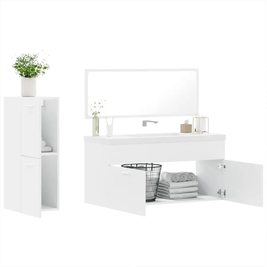Ensemble de meubles salle de bain 3 pcs blanc bois d'ingénierie - 4