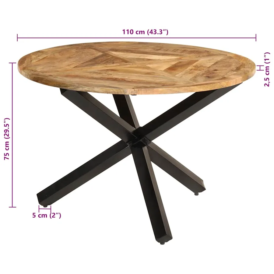 Table à manger Ø110x75 cm bois massif de manguier brut - 8