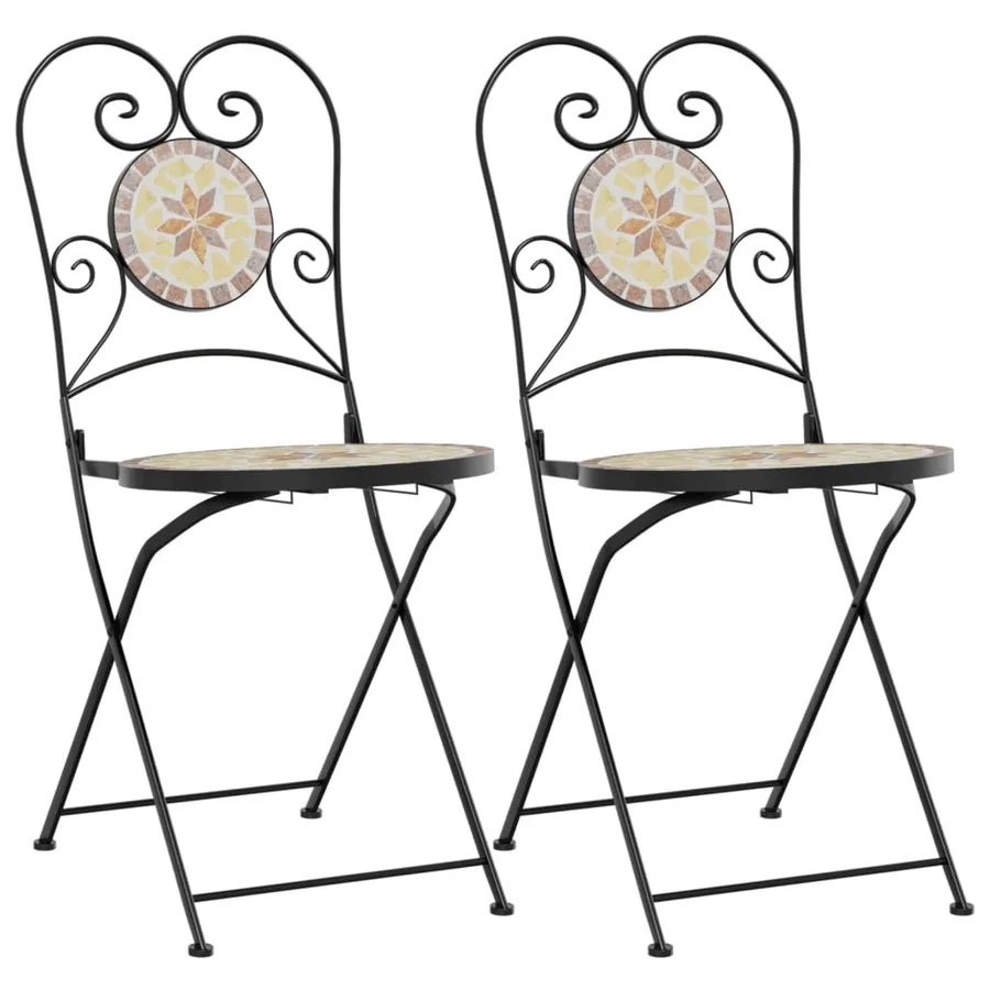 Chaises de bistro pliables lot de 2 terre cuite blanc céramique - 2