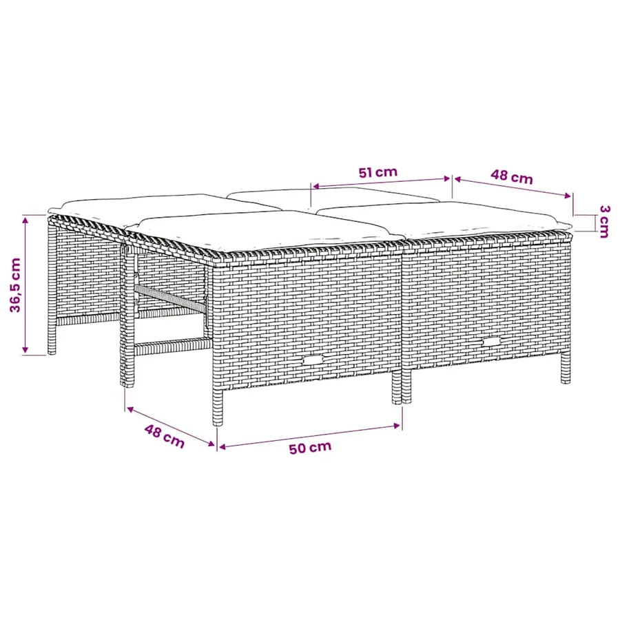 Tabourets de jardin avec coussins lot de 4 gris clair rotin - 7