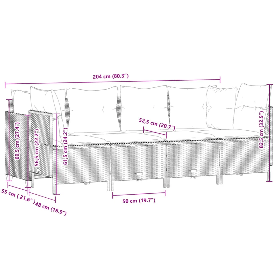 Salon de jardin avec coussins 5 pcs marron résine tressée - 7