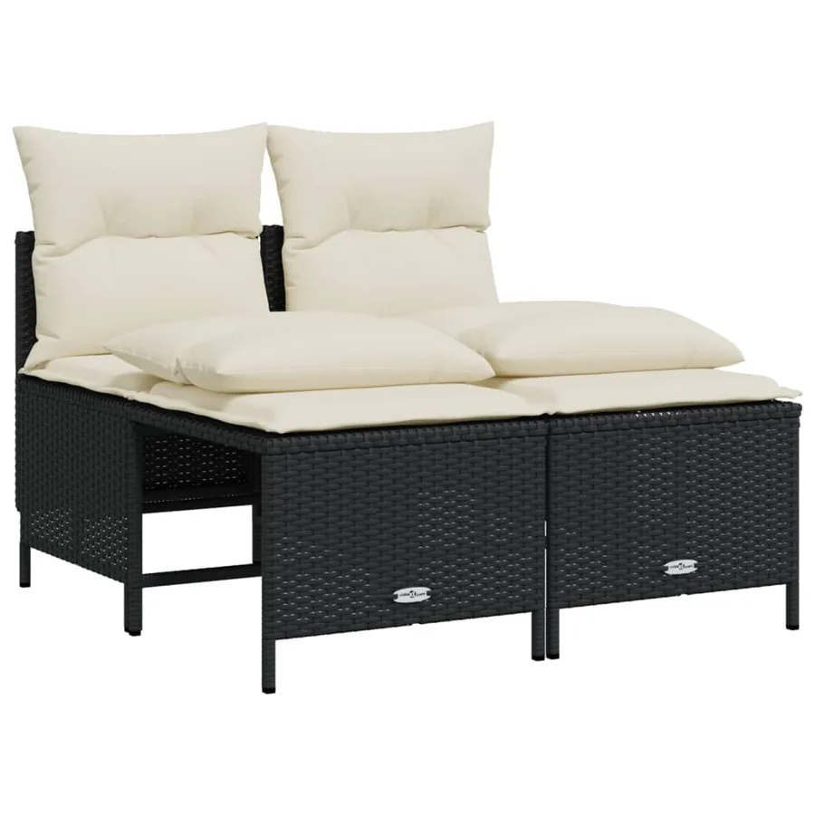 Salon de jardin 4 pcs avec coussins noir résine tressée - 2