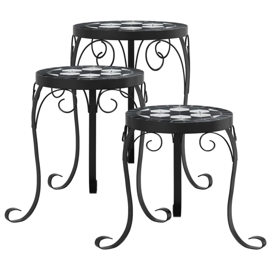 Supports pour plantes 3 pcs noir et blanc céramique - 2