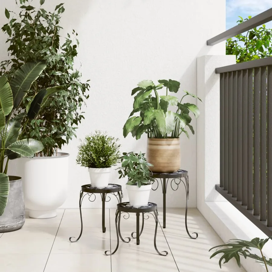 Supports pour plantes 3 pcs noir et blanc céramique - 3