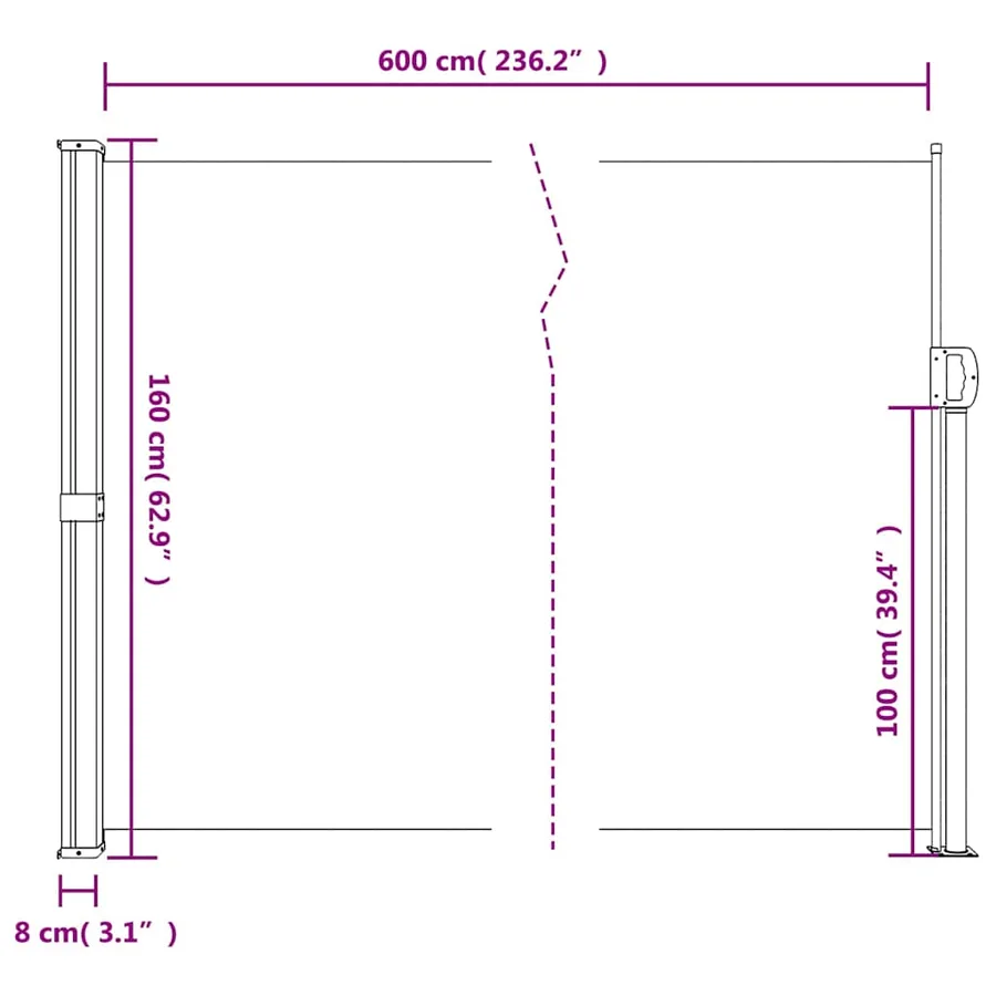 Auvent latéral rétractable beige 160x600 cm - 10