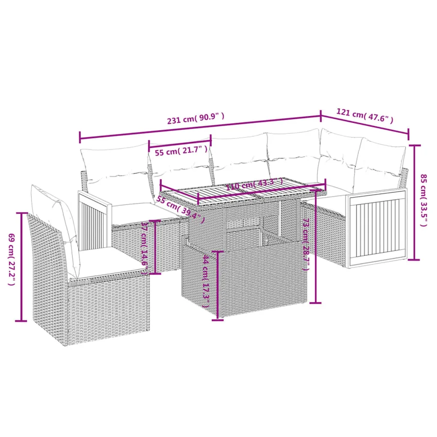 Salon de jardin avec coussins 7 pcs gris résine tressée - 3